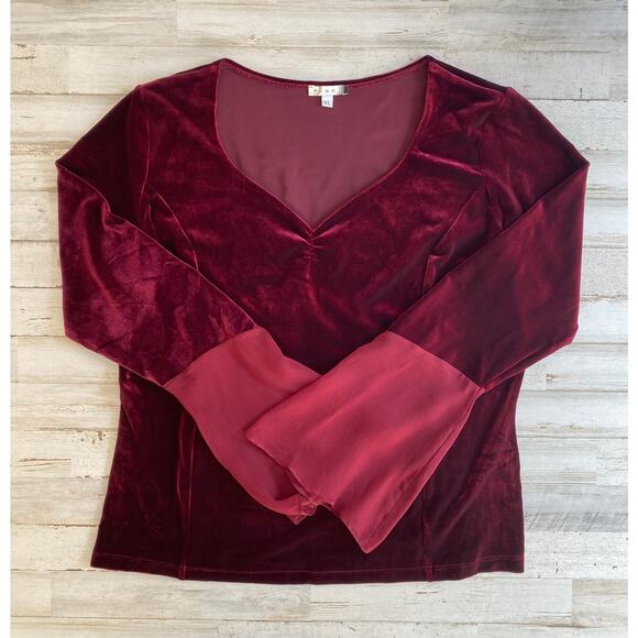 Page Burgundy Wine Velour Top Silk Cuffs Holiday SZ XL C100117 - Picture 1 of 8